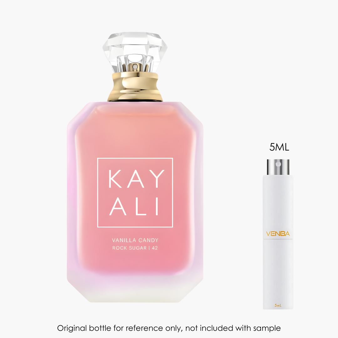 Kayali Vanilla Candy Rock Sugar EDP by Kayali for Unisex — sample vial close-up | Venba Fragrance