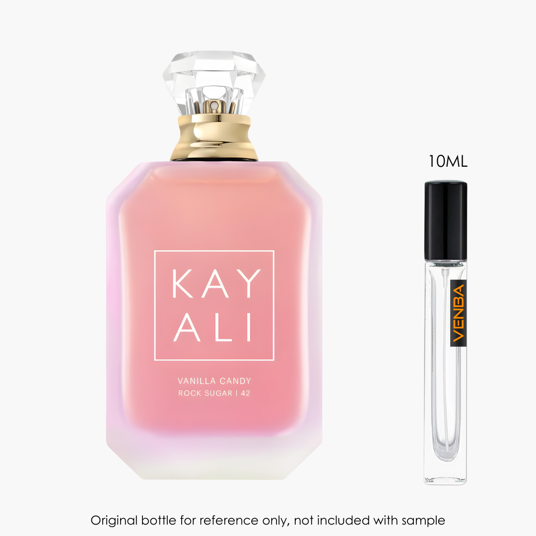 Kayali Vanilla Candy Rock Sugar EDP by Kayali for Unisex — sample vial close-up | Venba Fragrance